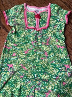 Jk designs Girls Green & Pink Leaf Print Tunic Dress sz 6